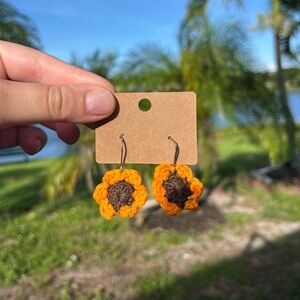 Handmade Crochet Sunflower Earrings